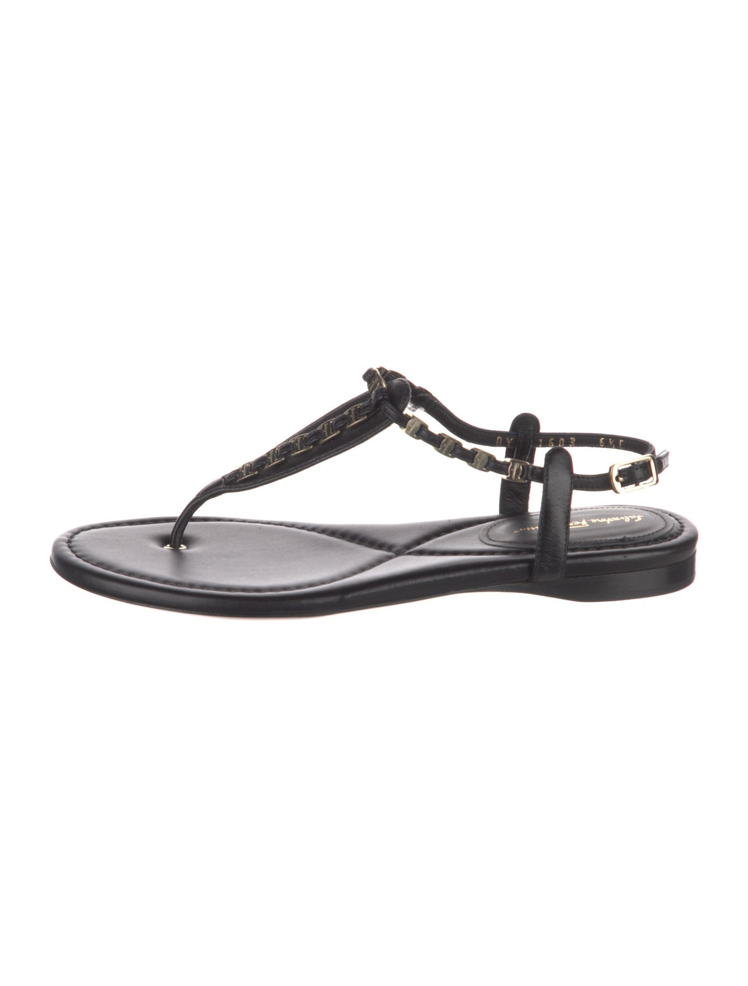Salvatore Ferragamo Leather Chain-Link Accents T-Strap Sandals